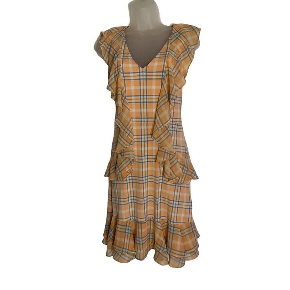 Michael Kors Women's Plaid Ruffle Dress V-Neck Sleeveless Size XXS Polyester - Picture 1 of 9